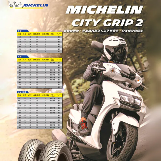 【Michelin 米其林】CITY GRIP 2  二代晴雨胎 12吋機車輪胎(120/70-12 58S)