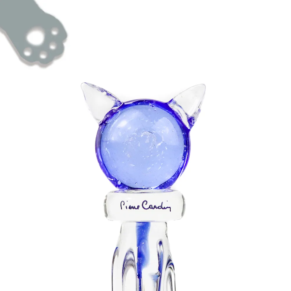 【pierre cardin 皮爾卡登】Pierre Cardin 貓咪水晶玻璃筆+筆擱 - 藍(文創小品)