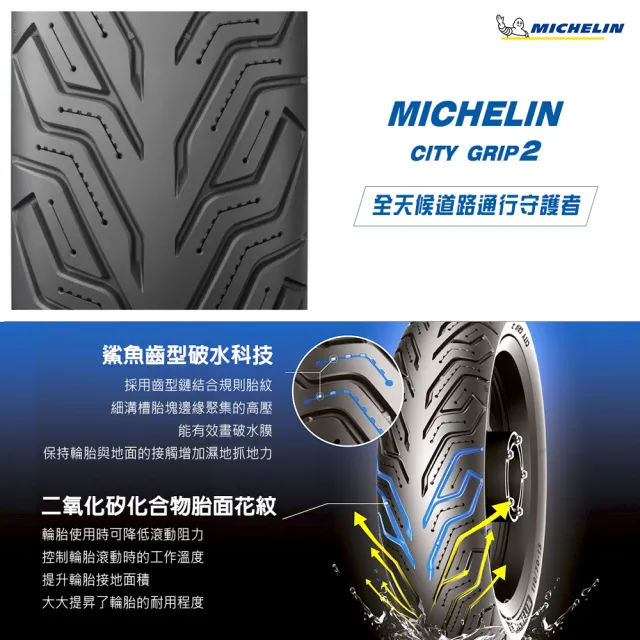 【Michelin 米其林】CITY GRIP 2  二代晴雨胎 14吋機車輪胎(140/70-14 68S)