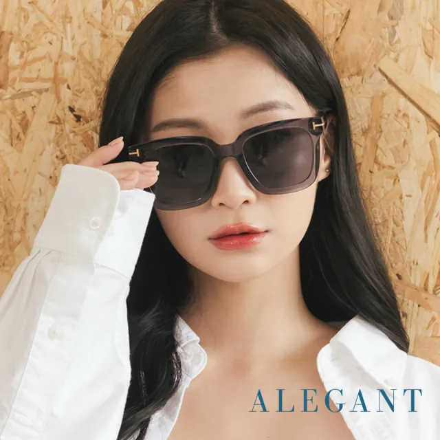 【ALEGANT】藍緋灰都會未來感金飾立體線條勾勒方框輕量TR90寶麗來偏光墨鏡/UV400太陽眼鏡(藍海的湖邊散策)