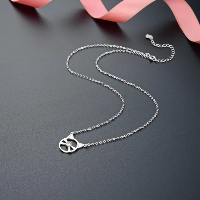 【925 STARS】純銀925縷空貓咪線條美鑽造型項鍊(純銀925項鍊 縷空項鍊 貓咪項鍊)