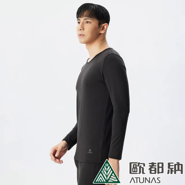 【ATUNAS 歐都納】男款石墨烯抑菌抗臭蓄熱保暖長袖圓領內著衣(A1UCDD01M黑/發熱衣/抗靜電/彈性服貼/親膚)