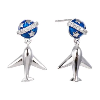 【925 STARS】純銀925藍色星球飛機造型耳環(純銀925耳環 星球耳環 飛機耳環)