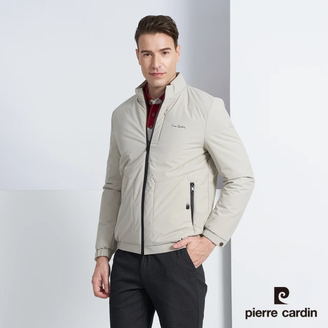 pierre cardin 皮爾卡登 商務休閒 男款 素色保暖鋪棉外套-米白色(5225764-84)