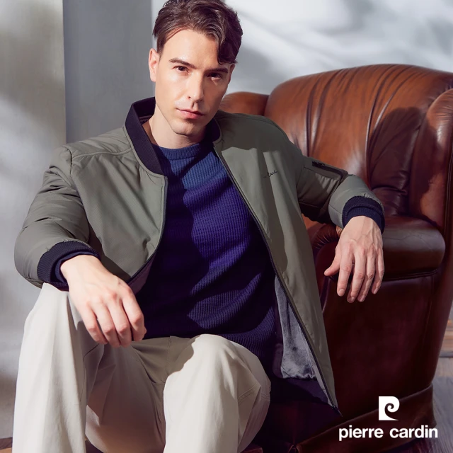 pierre cardin 皮爾卡登 商務休閒 男款 經典球衣領保暖鋪棉飛行夾克外套-卡其綠色(5225766-47)