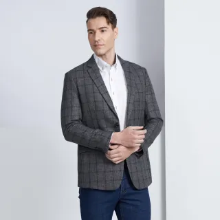 【pierre cardin 皮爾卡登】商務休閒 男款 時尚暗格紋休閒西裝/獵裝外套-深灰色(5225573-88)