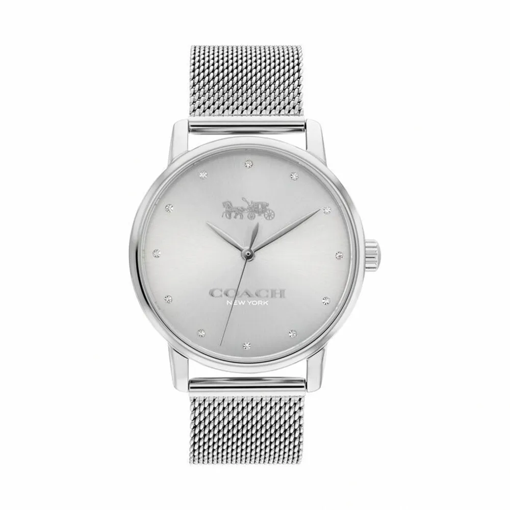 【COACH】時尚米蘭水鑽腕錶-銀色