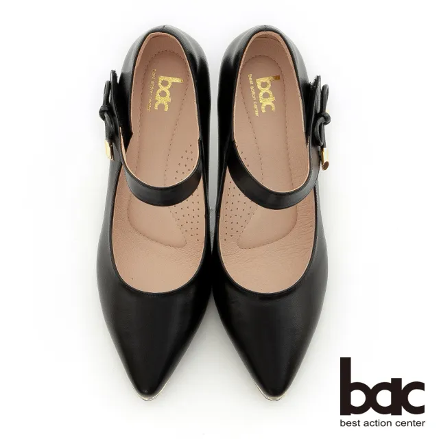【bac】金屬邊條黏貼式蝴蝶結瑪莉珍高跟鞋(黑色)