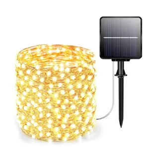 【AHOYE】防水LED裸燈珠燈串 暖光10米100燈 太陽能供電(戶外燈條 燈飾)