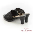 【CUMAR】鏤空網紗排鑽厚底粗跟拖涼鞋(黑色)
