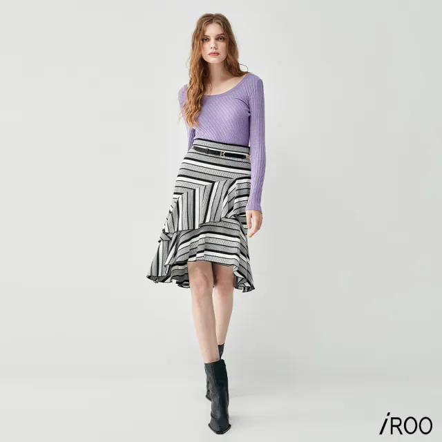 【iROO】條紋中長魚尾裙