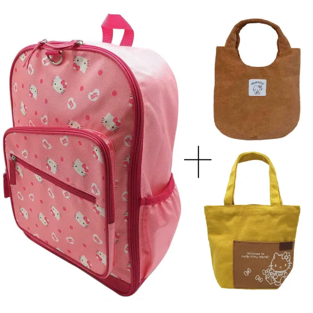 【SANRIO 三麗鷗】Hello Kitty全開式背包+便當袋+購物袋組(Hello Kitty)