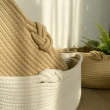 【Warm House Decor 暖和家居】日式棉麻收納袋 編織黃麻髒衣籃 玩具收納(收納袋 髒衣收納籃 日式棉麻)