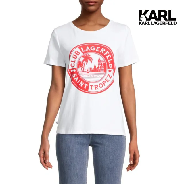 【KARL LAGERFELD 卡爾】SAINT TROPEZ 渡假短TEE白紅(原廠公司貨)