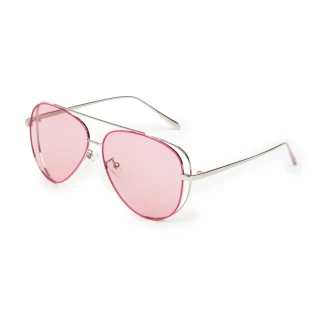 【MEGASOL】寶麗萊UV400時尚女款銀框粉雷朋偏光太陽眼鏡變色墨鏡(感光智能變色粉片全天候適用-BSPK11059)