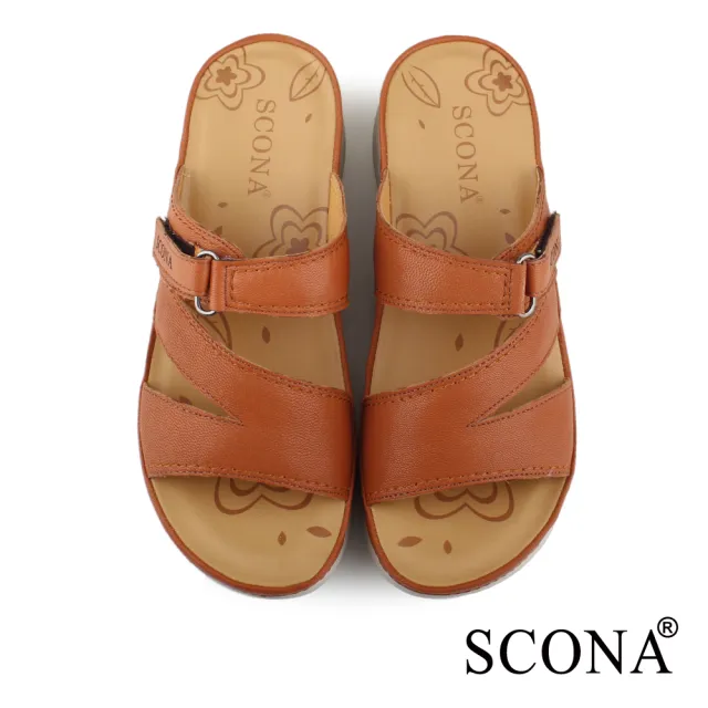 【SCONA 蘇格南】真皮 簡約舒適厚底加州涼拖鞋(棕色 31149-3)