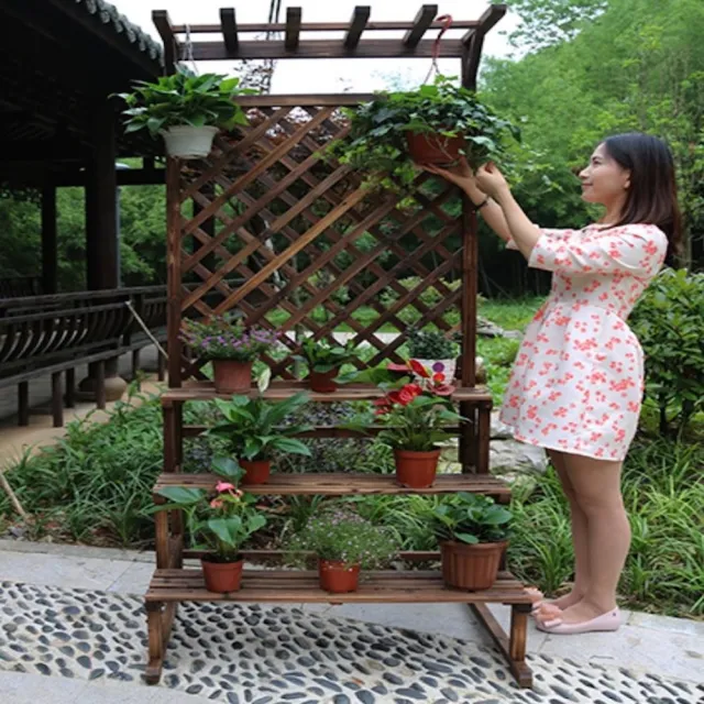 【園藝世界】防腐木花架陽台二層梯落地式庭院☆外花架60x50x172cm(花架)
