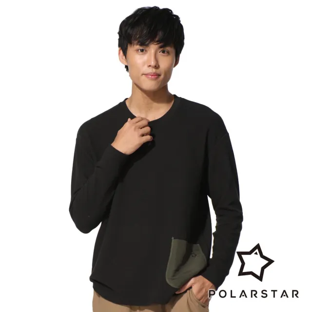 【PolarStar 桃源戶外】男 吸排休閒圓領貼袋衣『黑』P22905(戶外 休閒 露營 保暖 冬季 圓領)