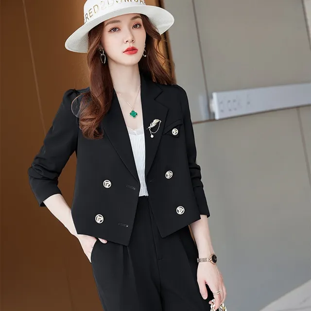 【巴黎精品】現貨+預購 西裝套裝兩件套(秋冬短版外套長褲女西服3色p1al71)