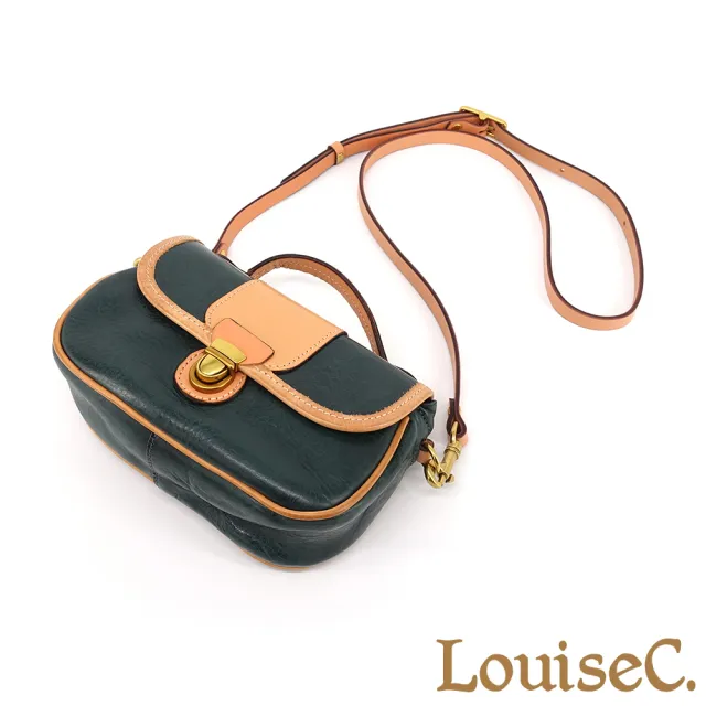 【LouiseC.】雙11 Tree House 植鞣革牛皮 復古掀蓋古銅釦 手提斜背小真皮包 綠色 真皮包包 GK1569-09