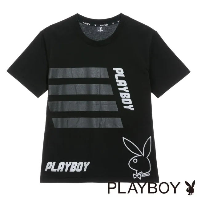 【PLAYBOY】黑膠銀箔印花上衣(黑色)