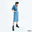 【iROO】牛仔V領雙排釦洋裝