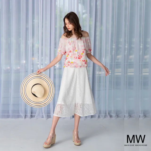 【MAGIQUE WARDROBE】二穿式蕾絲印花雪紡上衣(粉紅印花)