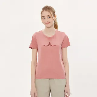 【Hang Ten】女裝-REGULAR FIT BCI純棉加州熊刺繡短袖T恤(粉橘)