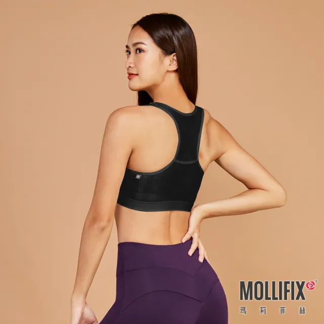 【Mollifix 瑪莉菲絲】A++  微光挖背浮托BRA、瑜珈服、無鋼圈、開運內衣(黑)
