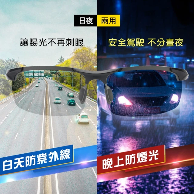 【CITY STAR】開車釣魚日夜兩用自動感光變色偏光鏡2入(偏光鏡 護目鏡)