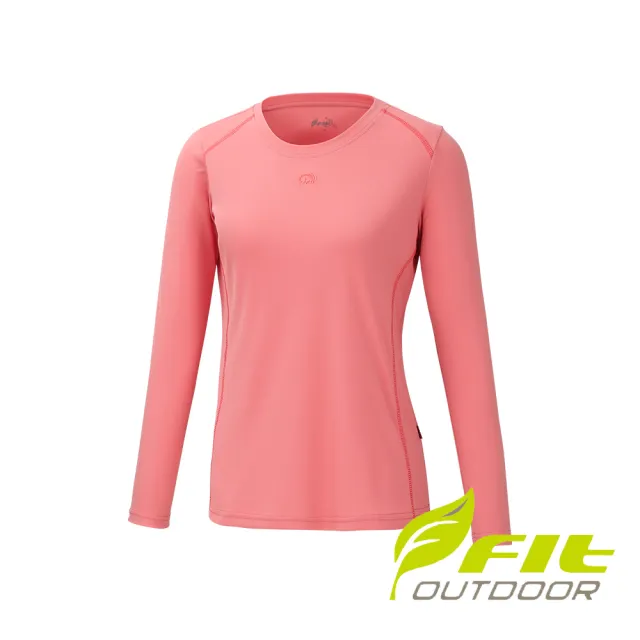 【Fit 維特】女涼感吸排抗uv長袖圓領上衣-粉橘色-OS2101-22(t恤/女裝/上衣/休閒上衣)
