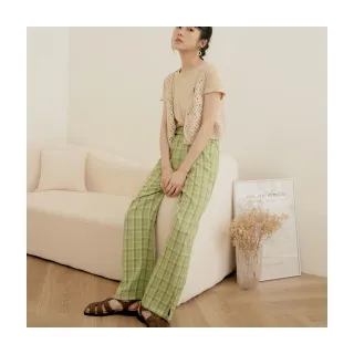 【OB 嚴選】LinGaBi復古格紋寬版落地褲 《KG1573》