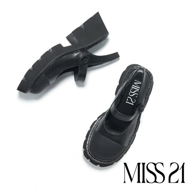 【MISS 21】跩壞少女瑪莉珍後繫帶純色牛皮大頭厚底鞋(黑)