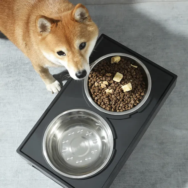 【酷博士】寵物可調節大碗架 2個不銹鋼碗(寵物碗 飼料碗)
