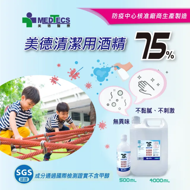 週期購【MEDTECS 美德醫療】75%清潔用酒精48瓶組 (500ml/瓶) (不含甲醇/無異味/不黏膩/不刺激)