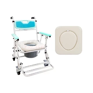 【海夫健康生活館】恆伸 四輪 座位可調高低 收合衛浴椅 中空子母墊 便盆椅 洗澡椅(ER4542)