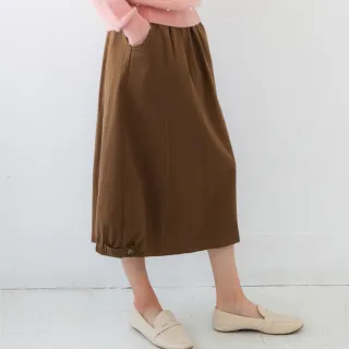 【PINK NEW GIRL】休閒棉質彈性腰中長裙 J4607AD(2色)