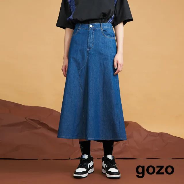 【gozo】壓線牛仔A字裙(兩色)