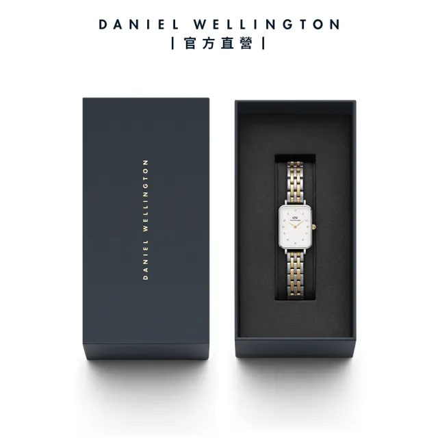 【Daniel Wellington】DW 手錶 Quadro Lumine 20X26 星辰珠寶式雙色錶鏈-白錶盤(DW00100625)