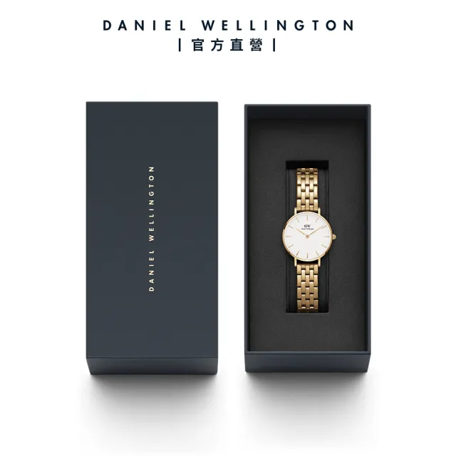 【Daniel Wellington】DW 手錶 Petite Evergold 28mm 香檳金珠寶式錶鏈-白錶盤(DW00100614)