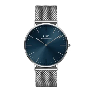 【Daniel Wellington】DW 男錶 Classic Arctic 40mm 星鑽銀米蘭金屬錶-藍錶盤(DW00100628)
