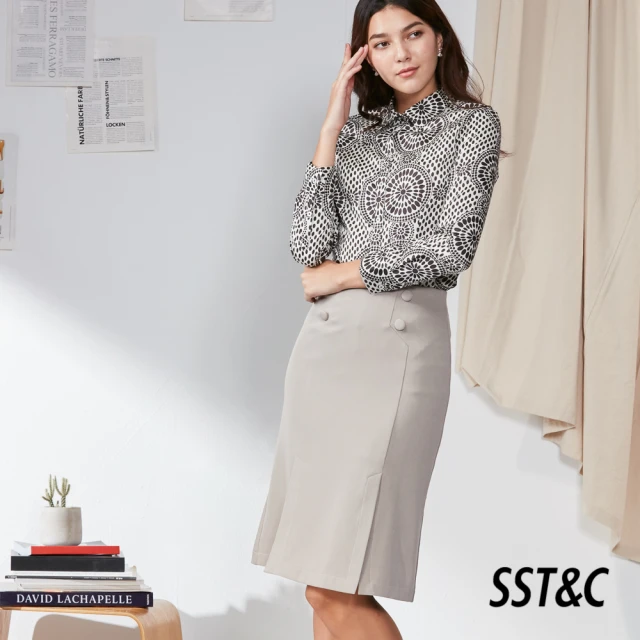 IENA PU皮剪接中長裙(#4232020 中長裙、淺藍色