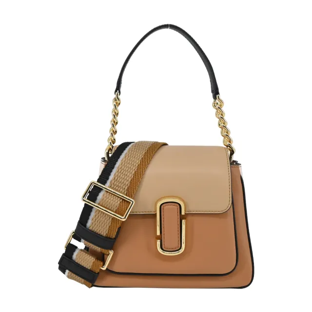 【MARC JACOBS 馬克賈伯】THE J MARC CHAIN牛皮撞色前口袋手提/斜背兩用包(迷你/棕)