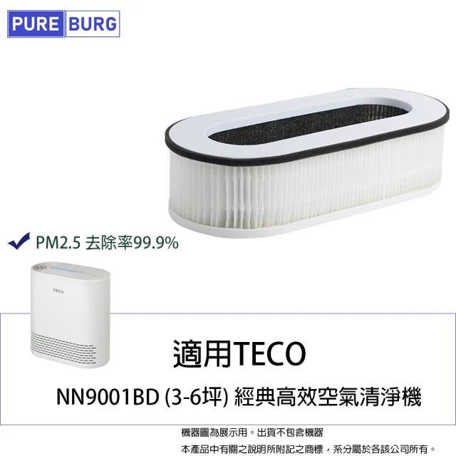 PUREBURG 適用Teco 東元 NN9001BD 經典高效空氣清淨機 副廠替換用HEPA活性碳濾網