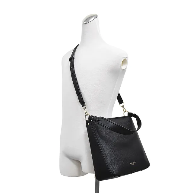 【KATE SPADE】Kate Spade HUDSON HOBO金字LOGO荔枝紋牛皮拉鍊肩背斜背包(大/黑)