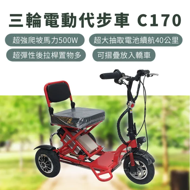 【Suniwin】折疊雙後驅電動三輪車c170(迷你爬坡強/老年代步車/室內戶外出遊)