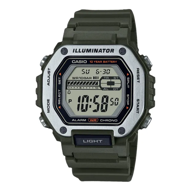 【CASIO 卡西歐】數位男錶 強悍金屬 膠質錶帶 LED照明 鬧鈴 防水100米 MWD-110H(MWD-110H-3A)