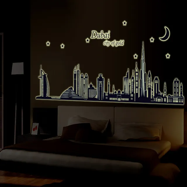 【WE CHAMP】世界城市景觀夜光壁貼(紐約 上海 英國 地球 無痕壁貼 夜光壁貼 牆貼)
