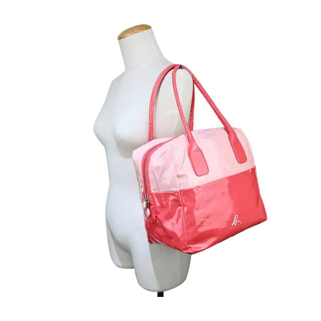 【agnes b.】壓克力logo雙色手提包(大/粉橘)