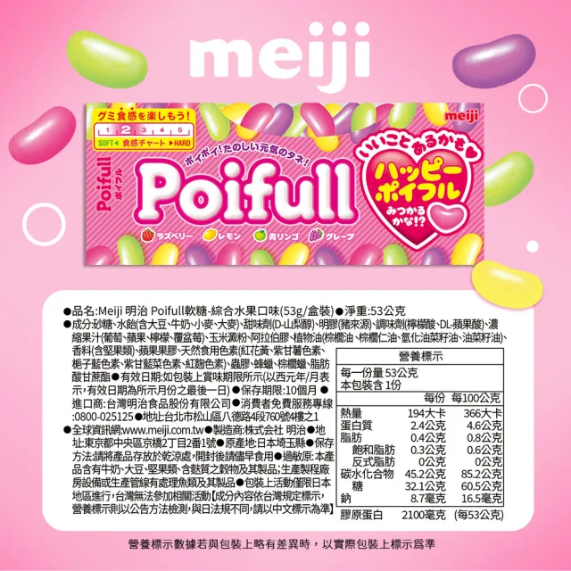 【Meiji 明治】Poifull軟糖 綜合水果/汽水口味(53g盒裝*10盒/箱)